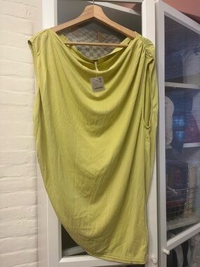 Free People Light Green Asymmetrical Drape Cowl Neck Top